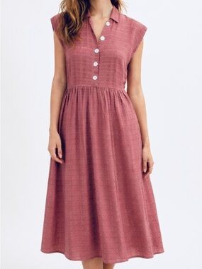 Christy Dawn Piper Dress Mauve Button Front Midi Cottagecore Small